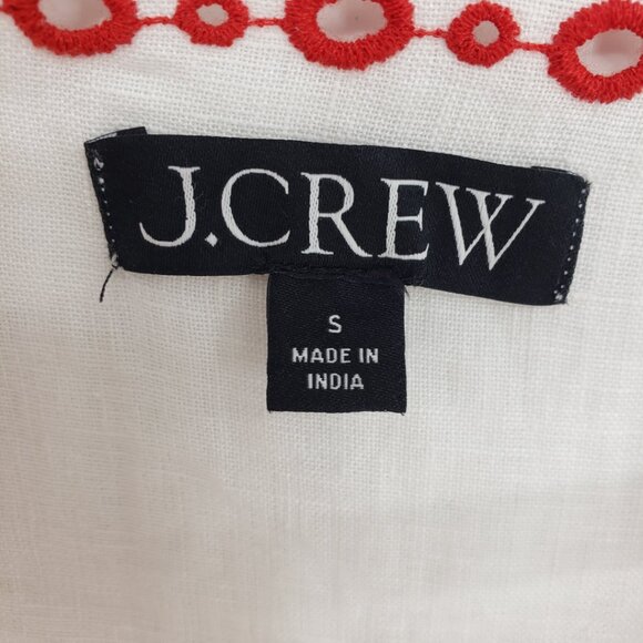 J. Crew Bungalow Embroidered Floral Linen Top S Womens Scallop Trim White Red - Picture 5 of 9